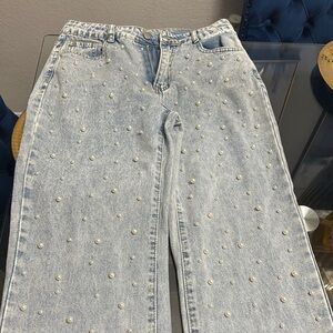 Pearl Embellished Light Blue Jeans